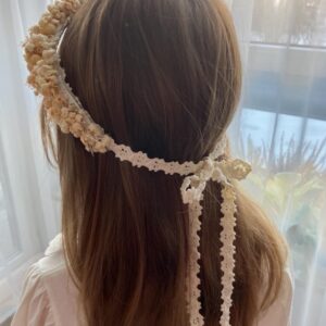 Wianek komunijny na głowę z kremowych stabilizowanych kwiatów gipsówki